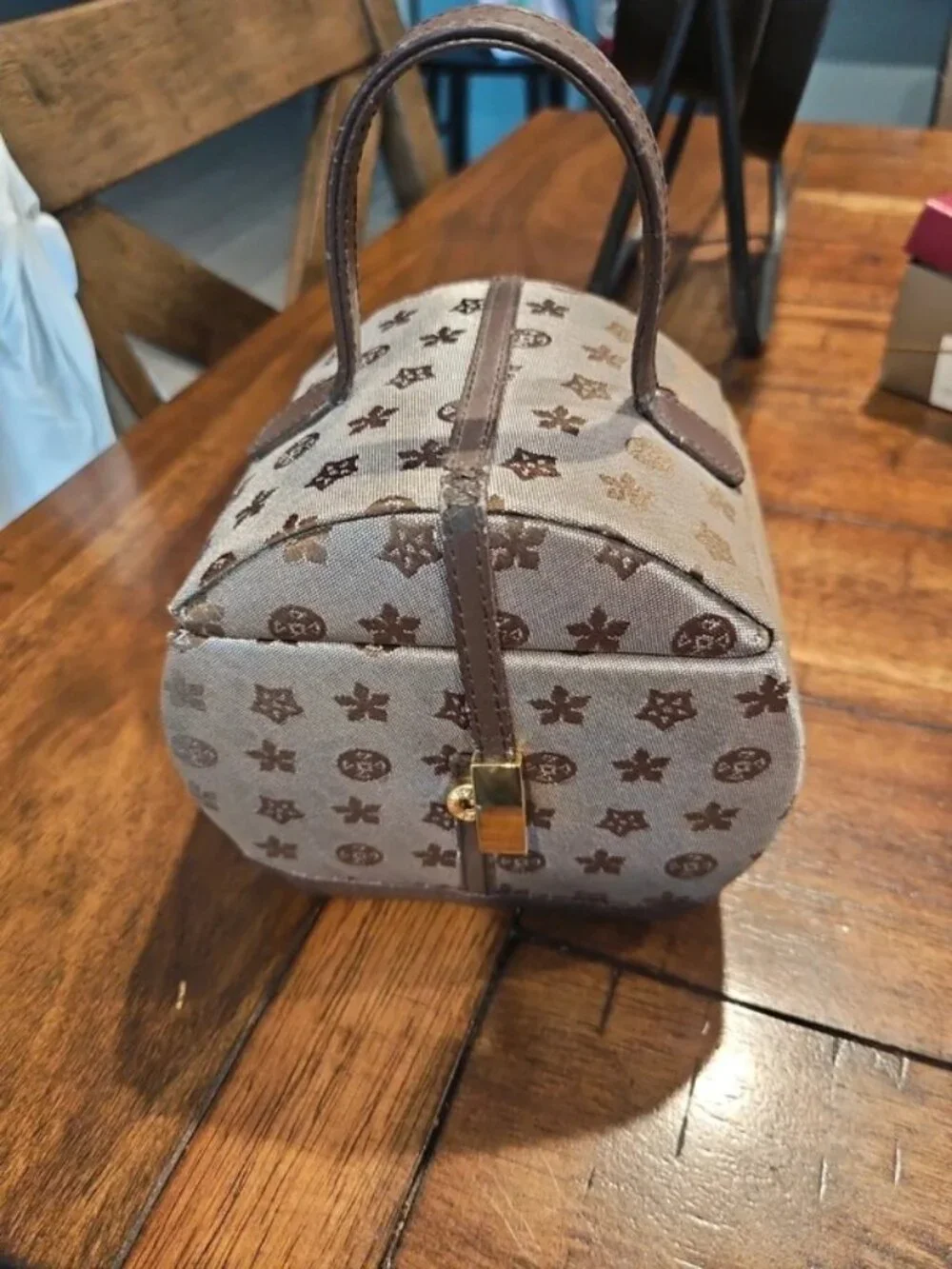 Brown Patterned Jewelry Travel Case with Top Handle